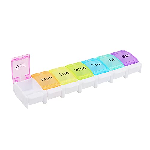 Houdao Pastillero Semanal 1 Toma Pastillero Pequeño Bolsillo Pastillero Diario Organizador Medicamentos Semanal para Vitaminas, Aceites de Pescado con 7 Compartimentos Perfecto para Viaje(Multicolor)