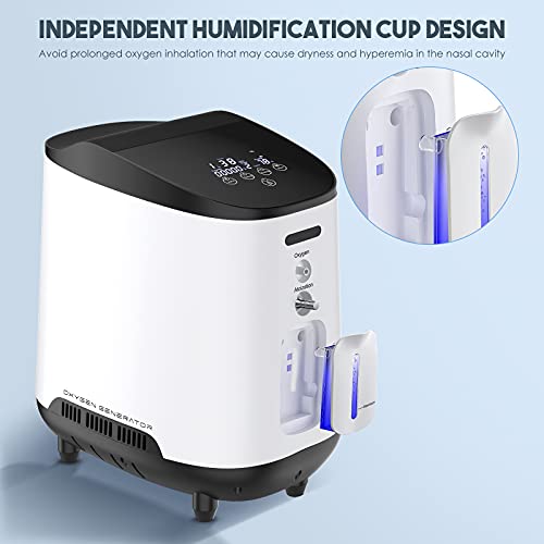 HUKOER Concentrador de oxígeno 1~7L / min Ajustable - Control Inteligente - Un año de garantía - Silencioso y confiable - Máquina de oxígeno portátil para Uso doméstico y de Viaje