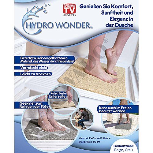 Hydro Wonder® - Alfombrilla antideslizante de lujo para bañera y ducha, 40 x 60 cm, en color beige o gris, producto original anunciado en la televisión alemana, gris, 40 x 60 cm