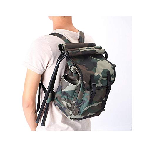 HYRL Multifuncional Plegable Camping Silla Mochila Taburete, Camuflaje Oxford Tela y Metal Pesca Silla portátil bifuncional Silla de Pesca Silla y Bolsa