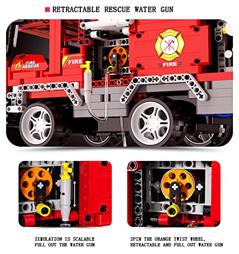 HZIH Technic Juguete De Bloques De Construcción De Camión De Bomberos con Control Remoto,1320+ Piezas City Fire Rescue Truck Simulación Modelo,Montaje De Juguetes Educativos para Niños A
