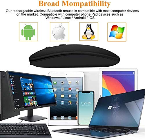iAmotus Ratón Inalámbrico, Ratón Bluetooth Recargable Silencioso de Dual Modos (Bluetooth 5.1 + 2.4G Wireless), Mouse Ergonómico Ultra Delgado, 3 dpi Ajustables para PC/ Portátil/ Windows/ Linux/ Mac