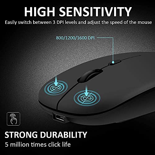 iAmotus Ratón Inalámbrico, Ratón Bluetooth Recargable Silencioso de Dual Modos (Bluetooth 5.1 + 2.4G Wireless), Mouse Ergonómico Ultra Delgado, 3 dpi Ajustables para PC/ Portátil/ Windows/ Linux/ Mac