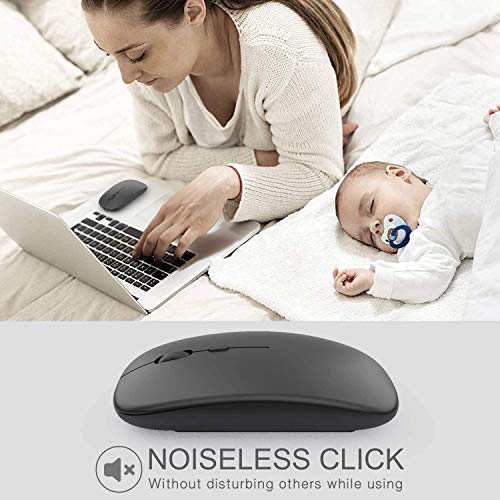 iAmotus Ratón Inalámbrico, Ratón Bluetooth Recargable Silencioso de Dual Modos (Bluetooth 5.1 + 2.4G Wireless), Mouse Ergonómico Ultra Delgado, 3 dpi Ajustables para PC/ Portátil/ Windows/ Linux/ Mac