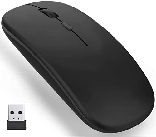 iAmotus Ratón Inalámbrico, Ratón Bluetooth Recargable Silencioso de Dual Modos (Bluetooth 5.1 + 2.4G Wireless), Mouse Ergonómico Ultra Delgado, 3 dpi Ajustables para PC/ Portátil/ Windows/ Linux/ Mac