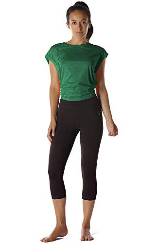 icyzone Camiseta de Fitness de Manga Corta de Espalda de Suelta Cuello Redondo Transpirable Abierta para Mujer -XL-