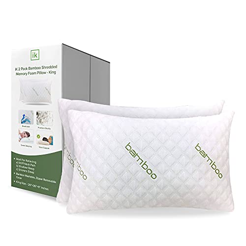 ik Almohada de bambú (2 unidades) – Almohadas premium para dormir – Almohada de espuma viscoelástica triturada con funda de almohada lavable – Loft ajustable – (King – 2 unidades)