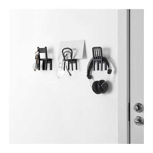 Ikea Fjantig Gancho Forma Silla Negros 12x6 cm 3 Unidades