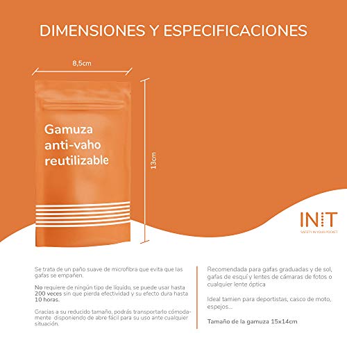 INIT - Gamuza Antivaho para Gafas con 200 usos - Limpia Gafas Anti Vaho Ideales para Personas Que Llevan Gafas con mascarilla - Toallita de Microfibras - Paño Antivaho sin Necesidad de liquidos.