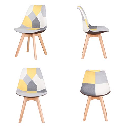 INJOY LIFE - Juego de 4 sillas de comedor modernas con patas de madera maciza y asiento acolchado suave para cocina, sala de estar, oficina, color amarillo