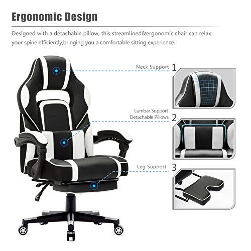 IntimaTe WM Heart Silla Gaming Silla Ergonómica para Gamers Oficina Silla con Reposapiés Plegable, Cojín Lumbar Comfortable para Trabajo y Siesta, Carga Máxima 150kg (Blanco)