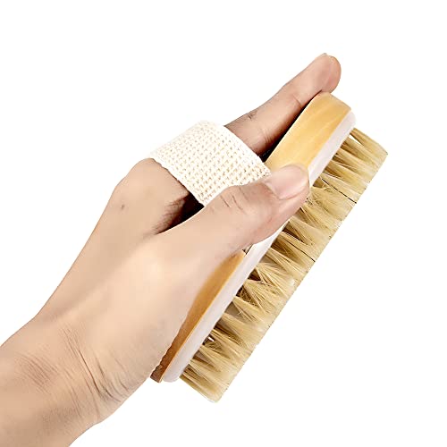 Iriisy Cuerpo Cepillo para Limpiar Espalda, Exfoliar la Piel, Masaje Corporal, Suave Natural Cerdas Cepillo, Limpar Cuerpo, Exfoliación, SPA, Baño, Uso de Cepillado Húmedo o Seco