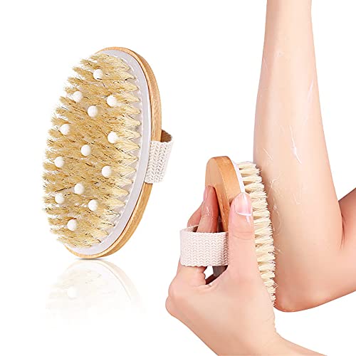 Iriisy Cuerpo Cepillo para Limpiar Espalda, Exfoliar la Piel, Masaje Corporal, Suave Natural Cerdas Cepillo, Limpar Cuerpo, Exfoliación, SPA, Baño, Uso de Cepillado Húmedo o Seco