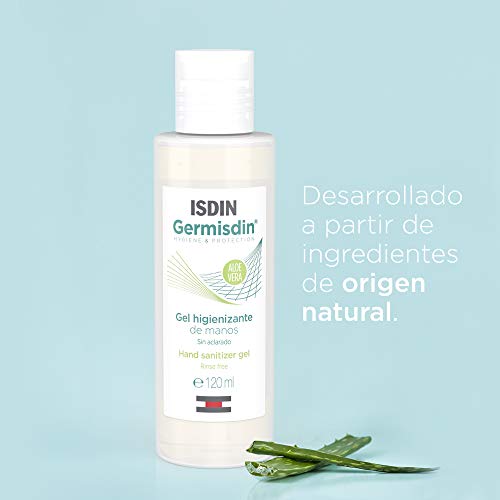 ISDIN Germisdin, Gel hidroalcohólico de manos formulado con aloe vera, suaviza e hidrata, 70% Alcohol, 120 ml