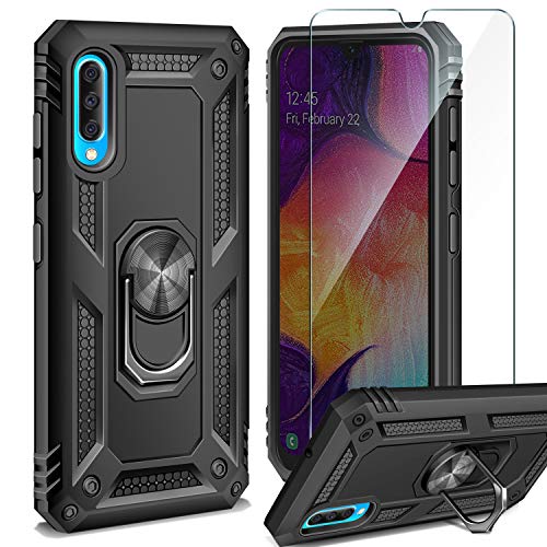 ivencase Funda Samsung Galaxy + Cristal Templado, 360 Anillo iman Soporte, Hard PC y Silicona TPU Bumper antigolpes Case Carcasa