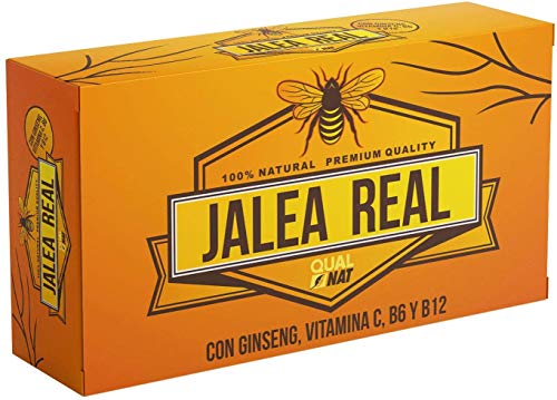Jalea Real con Ginseng y Vitamina C 20 Ampollas | Vitaminas para el cansancio| Refuerza el organismo| Vitamina B6 y B12| Ayuda a reforzar el sistema inmunitario| QUALNAT