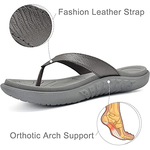 jiajiale Chanclas Mujer Moda Ortopedicas Comodas Piel Tela Sandalias de Dedo Verano Cool Playa Piscina Flip Flop Ligera Abierta Chancletas Antideslizante Goma Suela Gris EU39