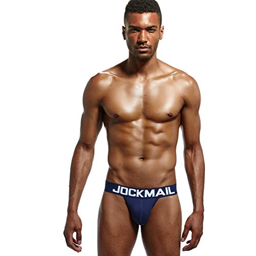 JOCKMAIL Tanga Jockstrap Suspensorio para Hombre Sexy Tanga Slips Ropa Interior para Hombre (L, Azul Marino)