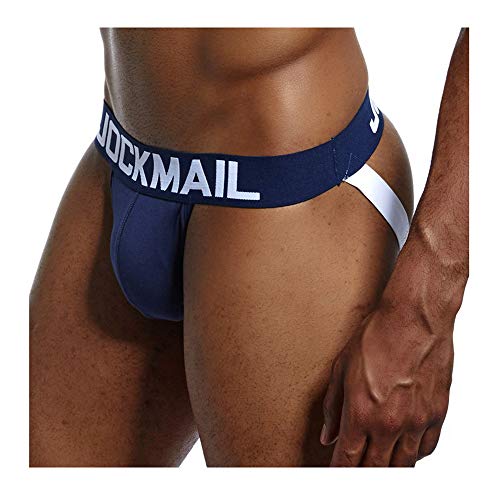 JOCKMAIL Tanga Jockstrap Suspensorio para Hombre Sexy Tanga Slips Ropa Interior para Hombre (L, Azul Marino)