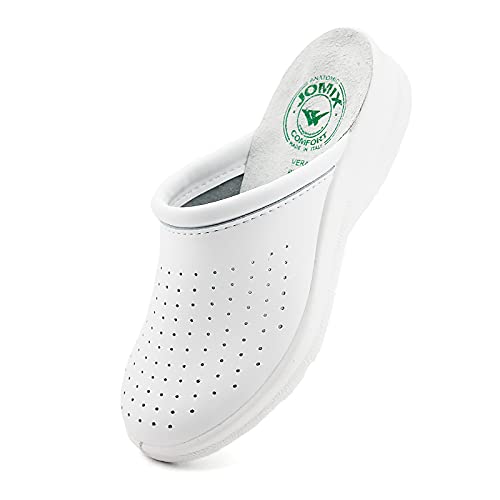 JOMIX Zuecos sanitarios para mujer y hombre, anatómicas, para plantilla de piel auténtica, Blanco para mujer., 37 EU