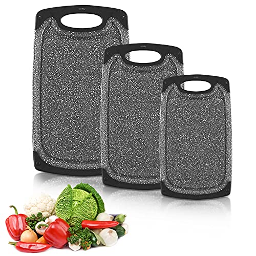 JOYBOY Tabla de cortar,3 Pcs Plástico Tablas de Cortar,ablas de Cocina para Cortar con Ranura para Jugos y Base Antideslizante,Libres de BPA,Apta para Lavavajillas