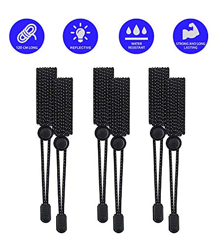 Junlic Cordones Elásticos para Zapatillas, [3 Pares] Reflectante Cordones de Zapatos Sin Atar 120cm Cordones de Bloqueo para Zapatillas de Deporte para Niños,Adulto,Ancianos,Discapacitado, Corredores