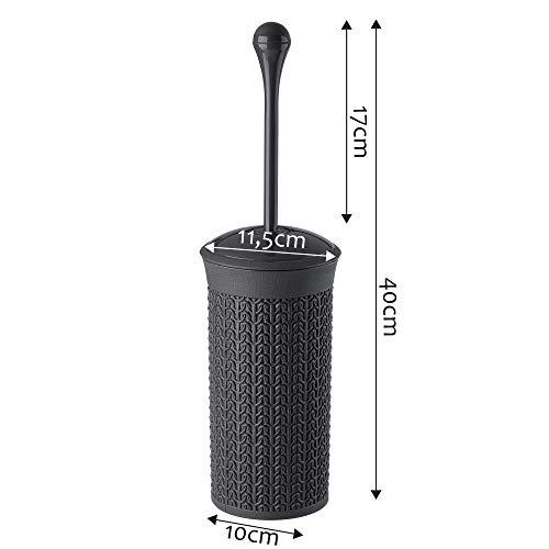 KADAX Escobilla de inodoro y recipiente, de plástico, escobilla de inodoro con soporte, escobilla de inodoro con mango ergonómico, para baño, forma cerrada, redondo (antracita)