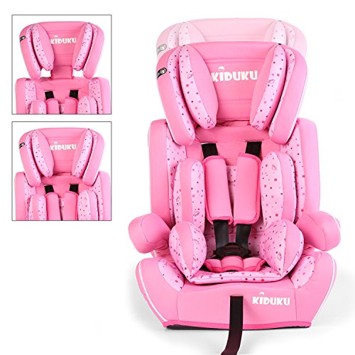 KIDUKU® Silla de coche, crece con el niño, 9 kg-36 kg (1-12 años), Grupo 1/2/3 (Rosa)