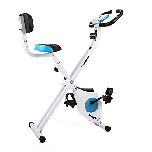 Klarfit Azura - bicicletas estaticas, bicicleta estatica, bici estatica, Ordenador de entrenamiento, Medidor de pulso, 8 niveles de resistencia, Volante de inercia 3 kg, Máx. 100 kg, Respaldo, Blanco