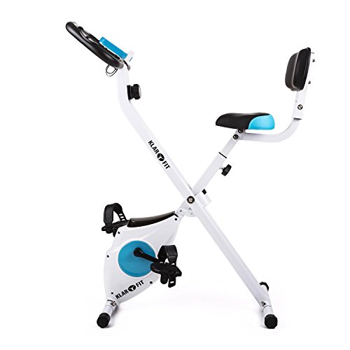 Klarfit Azura - bicicletas estaticas, bicicleta estatica, bici estatica, Ordenador de entrenamiento, Medidor de pulso, 8 niveles de resistencia, Volante de inercia 3 kg, Máx. 100 kg, Respaldo, Blanco