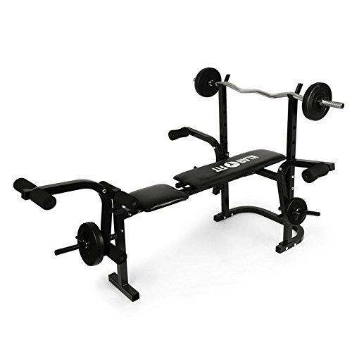 Klarfit Workout Hero Multistation - banco musculación banco abdominales banco de pesas Multipower Curl para Brazo y Pierna con Pesas hasta 160 kg Respaldo Regulable a 3 Niveles Acero, Negro