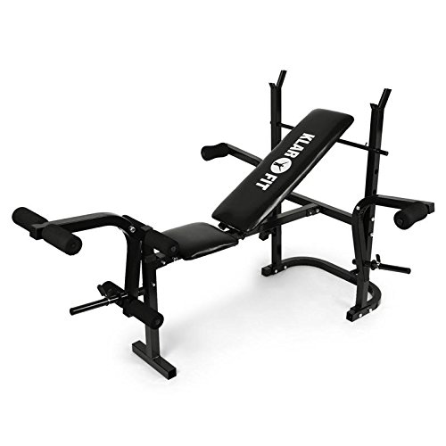 Klarfit Workout Hero Multistation - banco musculación banco abdominales banco de pesas Multipower Curl para Brazo y Pierna con Pesas hasta 160 kg Respaldo Regulable a 3 Niveles Acero, Negro