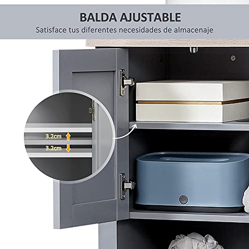 kleankin Armario para Debajo de Lavabo Compacto con 2 Puertas y Estante Interior Ajustable Mueble Auxiliar de Almacenamiento para Baño 60x30x60 cm Gris