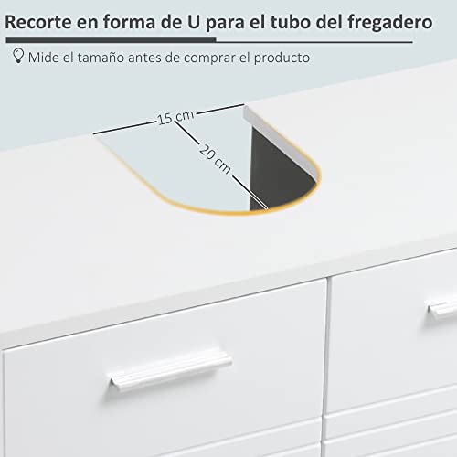 kleankin Mueble para Debajo del Lavabo Armario de Baño Madera con 2 Puertas y Estante Interior Ajustable Estilo Moderno 60x30x62,5 cm Blanco