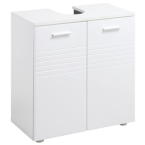 kleankin Mueble para Debajo del Lavabo Armario de Baño Madera con 2 Puertas y Estante Interior Ajustable Estilo Moderno 60x30x62,5 cm Blanco
