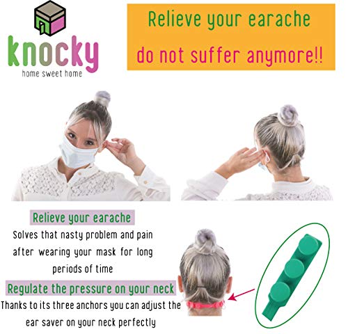 KNOCKY 10 Piezas Salvaorejas de Silicona para Mascarillas - Protector de Orejas y Enganches Soportes para Mascarillas - Sujeta Mascarillas con Adaptador Ajustable de 3 Ganchos