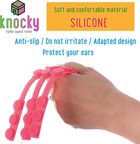 KNOCKY 10 Piezas Salvaorejas de Silicona para Mascarillas - Protector de Orejas y Enganches Soportes para Mascarillas - Sujeta Mascarillas con Adaptador Ajustable de 3 Ganchos