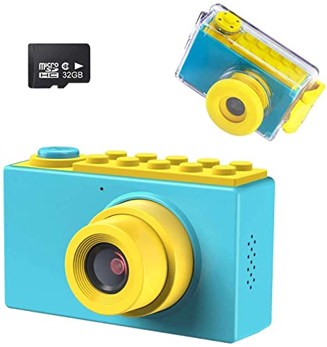 Kriogor Cámara Impermeable para Niños, Cámara Digital y Videocámara con HD 1080/8 Megapíxeles, LCD de 2 Pulgadas,Tarjeta TF Incluida 32GB