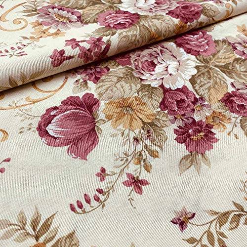 Kt KILOtela Tela de loneta Estampada - Retal de 100 cm Largo x 280 cm Ancho | Flores - Rosa ─ 1 Metro