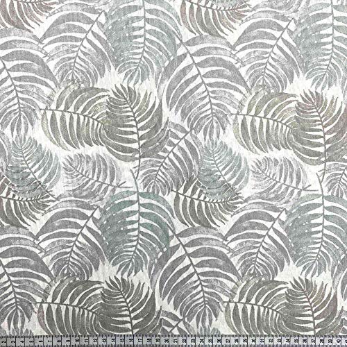 Kt KILOtela Tela de loneta Estampada - Retal de 100 cm Largo x 280 cm Ancho | Hojas de helechos - Gris ─ 1 Metro