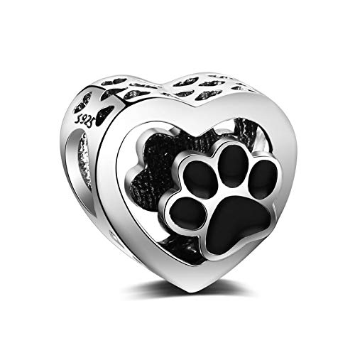 LaMenars Abalorios Charms Originales de Plata de Ley 925 Pata de Perro en Forma de Corazón Colgantes para Pandora & Europeo Pulseras Mujer