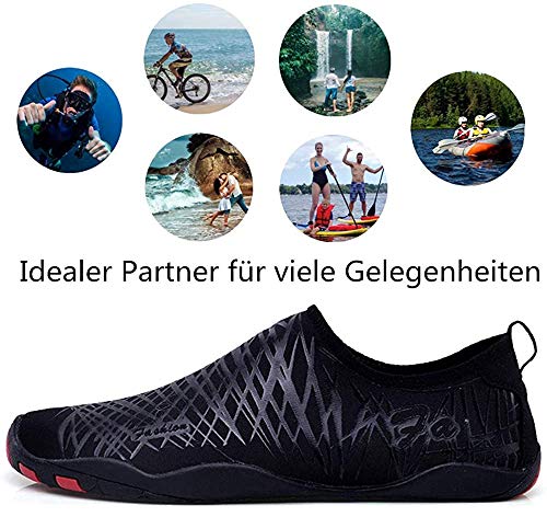LeKuni Unisex Zapatos de Agua de Natación Calzado de Secado Rápido Respirable Soles de Color Zapatos de Agua Piscina Playa-1718BlackJY39