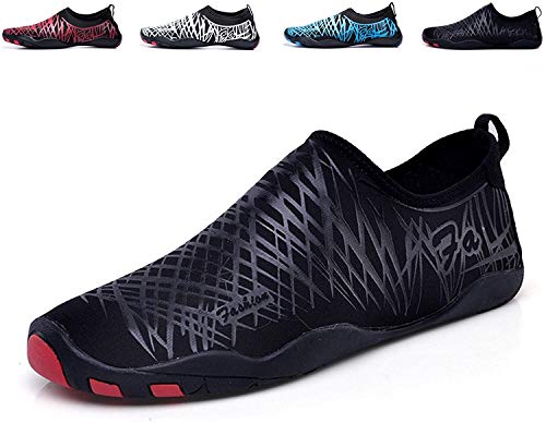 LeKuni Unisex Zapatos de Agua de Natación Calzado de Secado Rápido Respirable Soles de Color Zapatos de Agua Piscina Playa-1718BlackJY39
