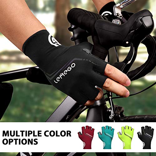 LEMEGO Guantes de Ciclismo para Hombre Mujere Guantes Bicicleta Gimnasio Verano Medio-Dedo Reflexivo Transpirable Antideslizante Acolchado MTB Moto Scooter Deporte Cámping Excursionismo