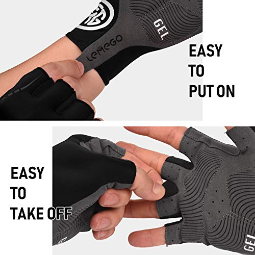 LEMEGO Guantes de Ciclismo para Hombre Mujere Guantes Bicicleta Gimnasio Verano Medio-Dedo Reflexivo Transpirable Antideslizante Acolchado MTB Moto Scooter Deporte Cámping Excursionismo