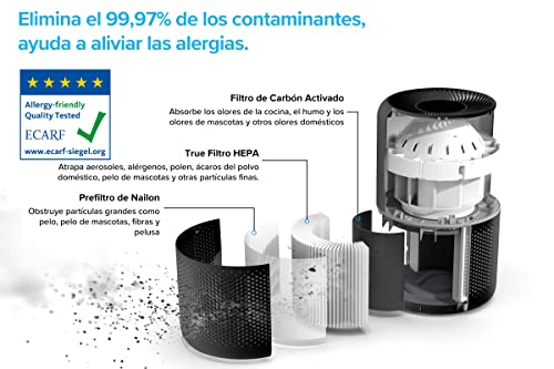 LEVOIT Core 300 Purificador de aire con filtro HEPA H13, CADR 187 m³/h hasta 40 m², elimina 99.97 % alergia, polen, olor y caspa de mascota, 24 dB modo de sueño, libre de ozono, temporizador, negro