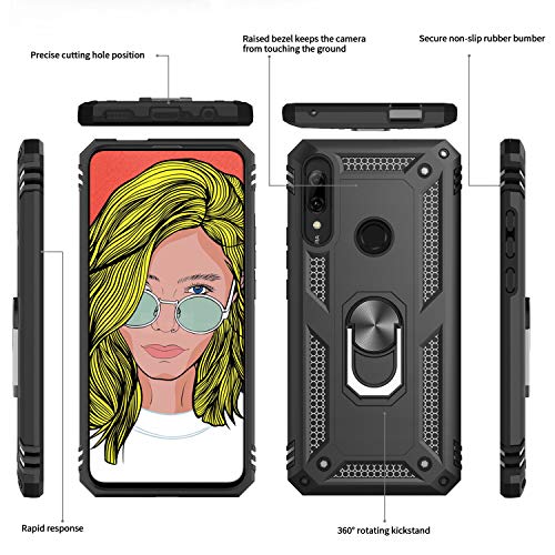 LeYi Funda Huawei P Smart Z Armor Carcasa con 360 Anillo iman Soporte Hard PC y Silicona TPU Bumper antigolpes Fundas Carcasas Case para movil P Smart Z con HD Protector de Pantalla,Negro