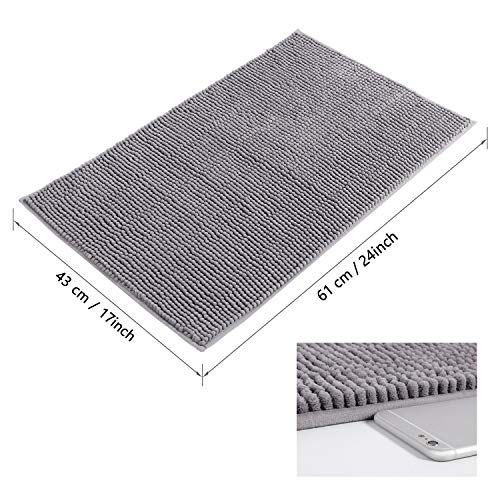 Lifewit Alfombra De Baño Cocina Mascota Alfombrilla De Baño Antideslizante Multifuncional Felpa Chenille Suave Cómoda Y Súper Absorbente Gris 61 x 43 cm