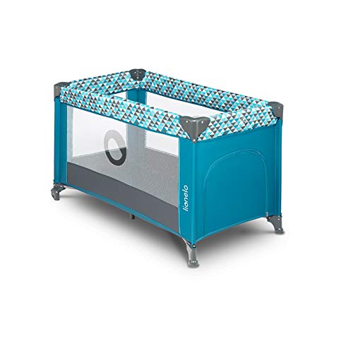 LIONELO Stefi Cuna Bebe Parque Infantil Bebe Apertura Lateral colchoneta protección contra el Plegado LockGuard Lados de Tela de Malla Bolso de Transporte (Turquesa)
