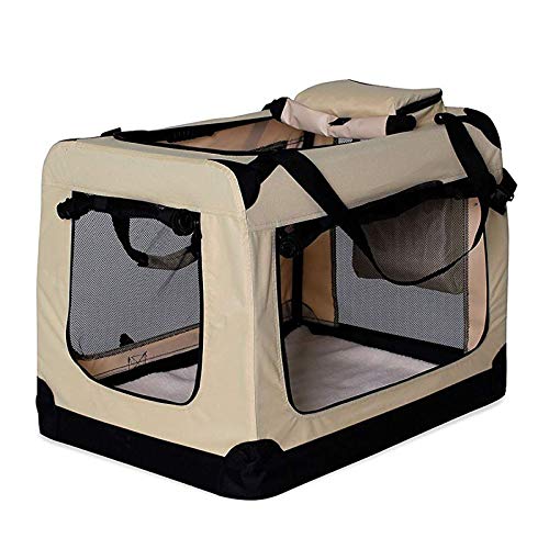 lionto by dibea Bolsa de Transporte para perros gatos box caja plegable (L) 70x52x50 cm Beige